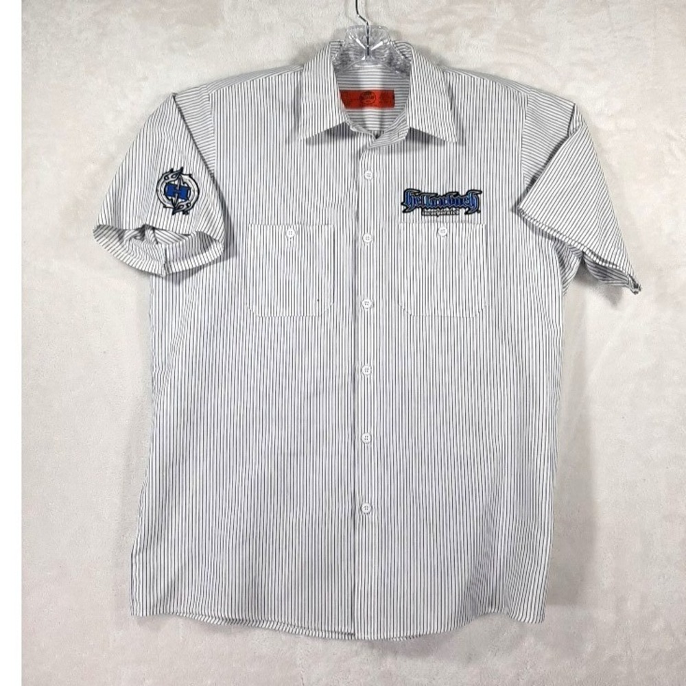 Red Kap Hellanbach Incorporated Work Shirt Mens L White Pinstripe Short Sleeve